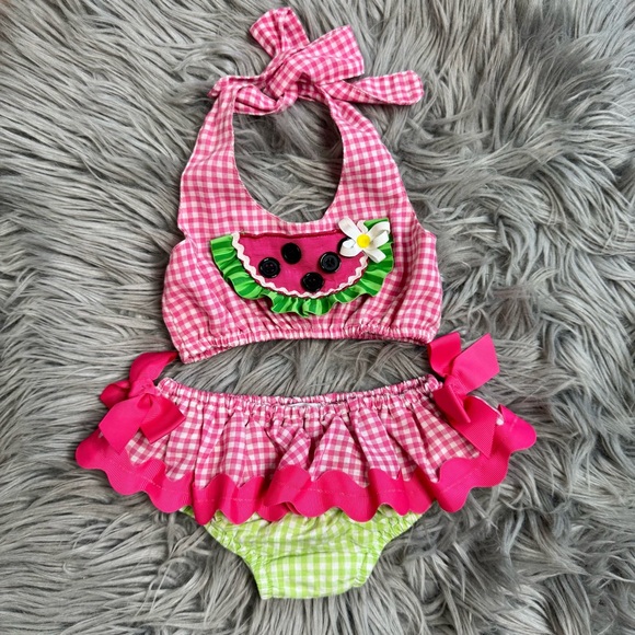 Mud Pie - Pink Gingham Swimsuit and Headband main image 1